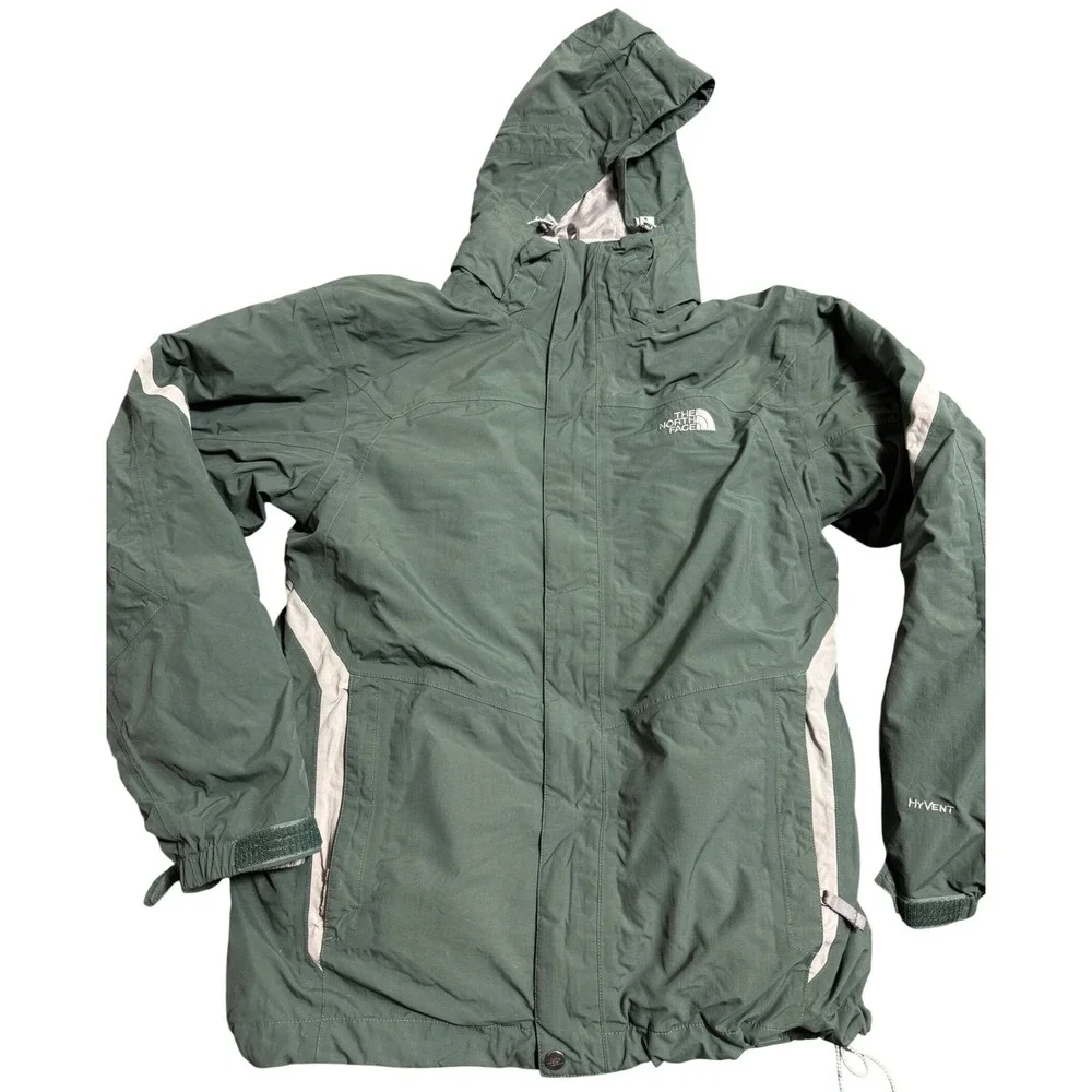 The North Face Mens HyVent Hooded Rain Jacket Green Medium Waterproof Shell In 1